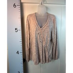 Maurices Blush‎ Pink Embroidery Cutout V Neck Long Sleeve Sweater Women Large